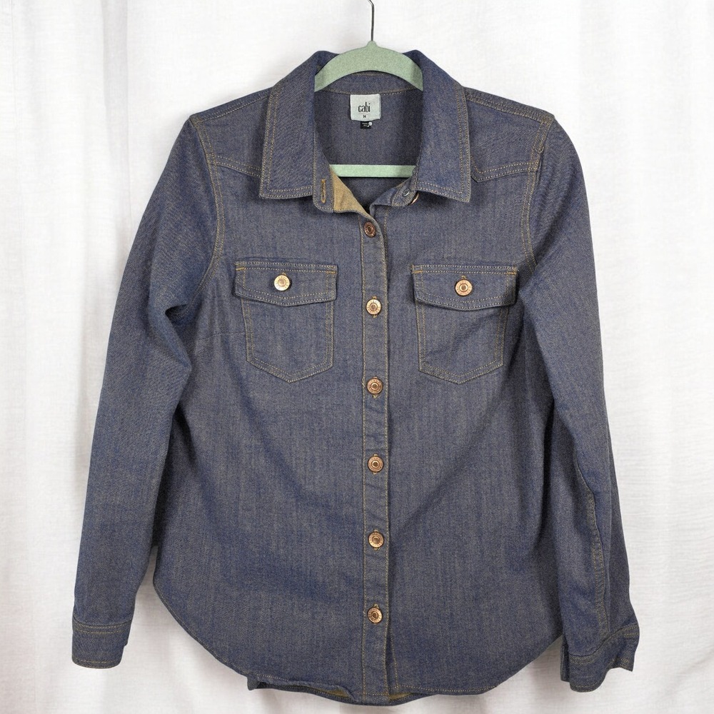 Cabi Denim Button Down Shirt Women Medium Long Sleeve Blue Chest Pockets Stretch